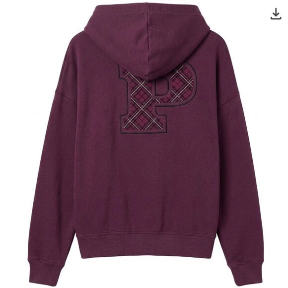 Victoria's Secret Tops - Victoria’s Secret Pink Pull Over Hoodie Varsity Ivy Logo Burgundy szM